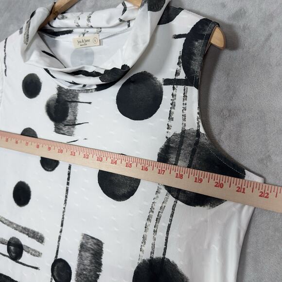 Jess & Jane Sleeveless Top Large Black White Cowl Neck Abstract Print Tunic Tank - Picture 4 of 10